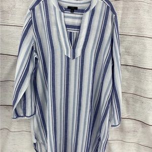 J Crew linen white blue stripe tunic beach cover up Xl